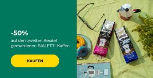 50% auf den zweiten Beutel gemahlenen BIALETTI-Kaffee